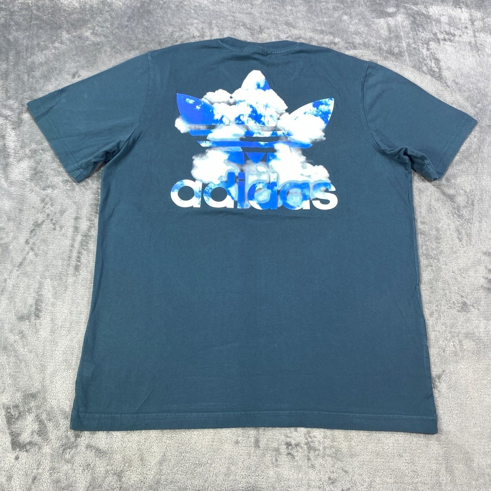 Adidas Originals Shirt Men's Medium Blue Cloud Trefoil Graphic Streetwear Tee